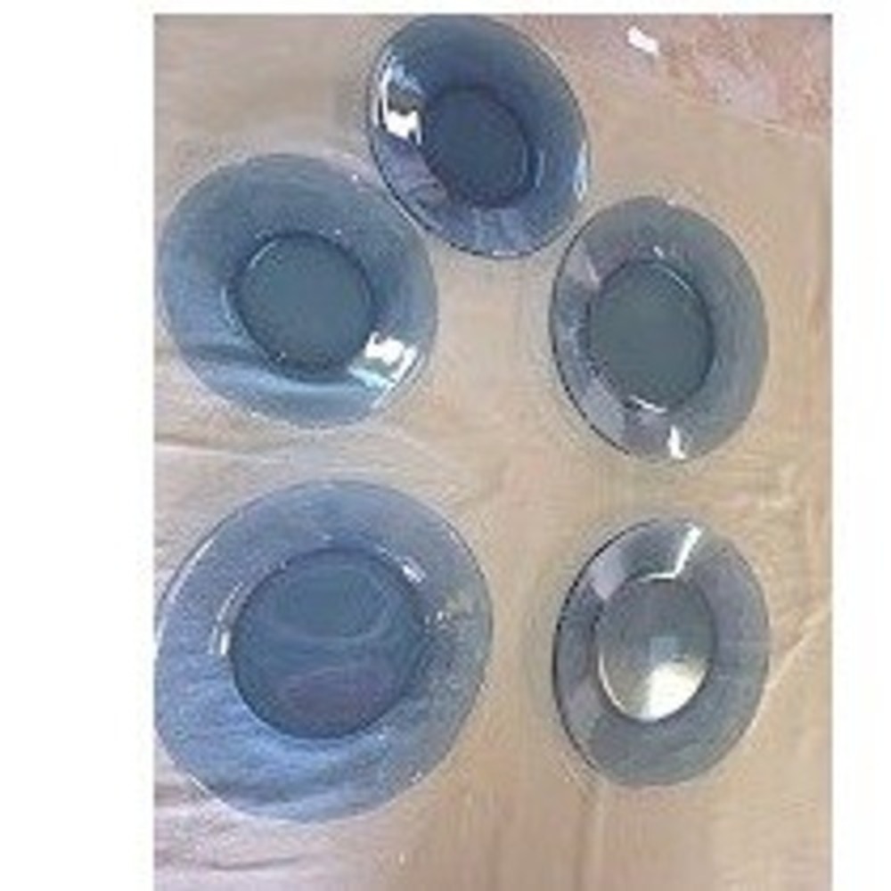 Set of 5 Blue Glass Plates Round Translucent Blue Anchor Hocking